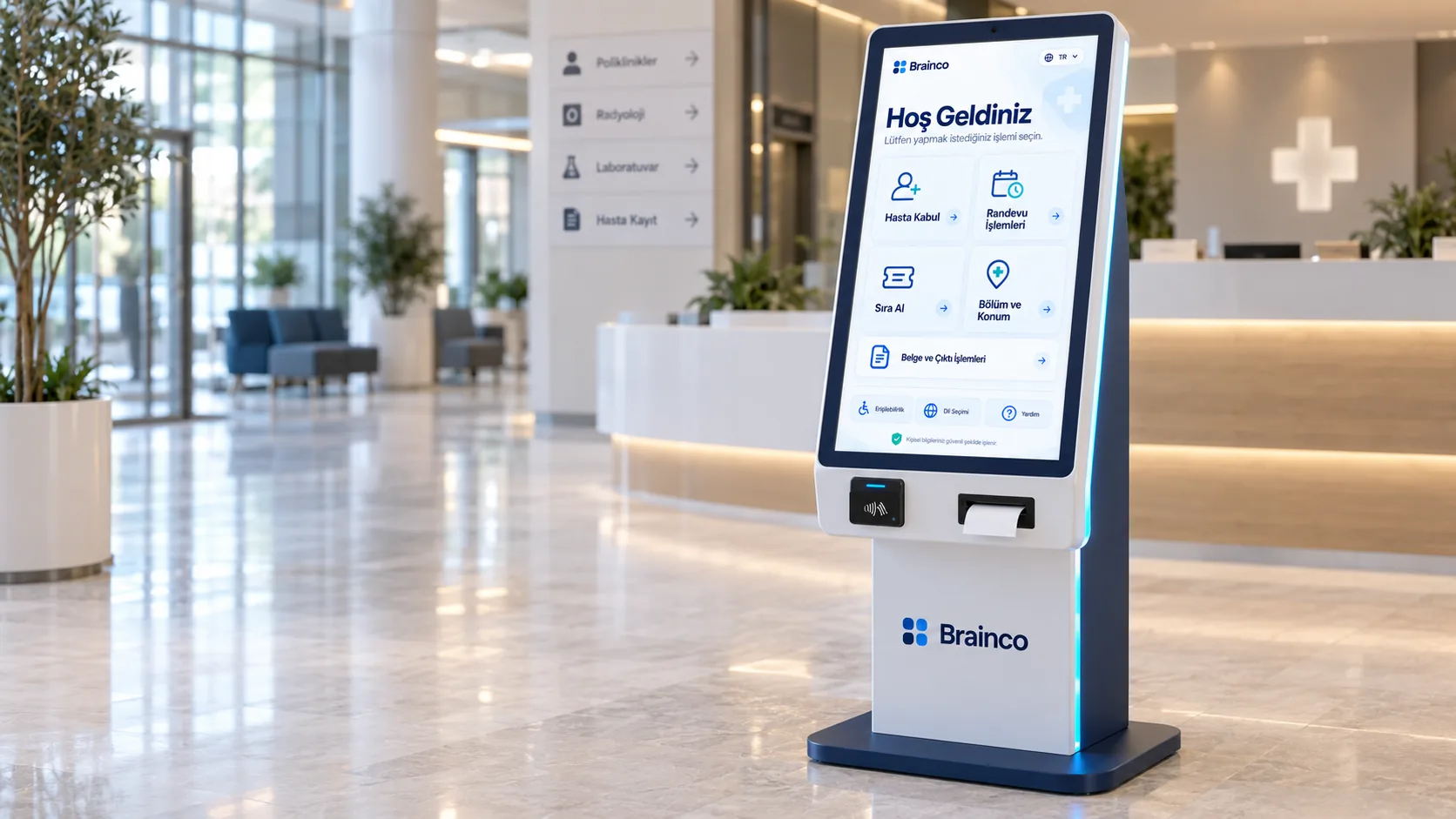 Integrated Kiosk Solution in a hospital lobby